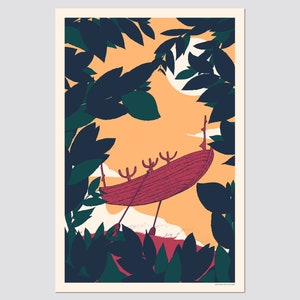 Limited Edition Poster The Sun Voyager Forest Art Print with boat, Silk screen print Standart