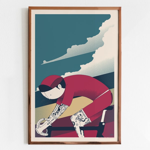 Bike Art Print, Screen Print Poster with Bicycle and Tattoos, Limited edition serigraphy / Ink And Ride
