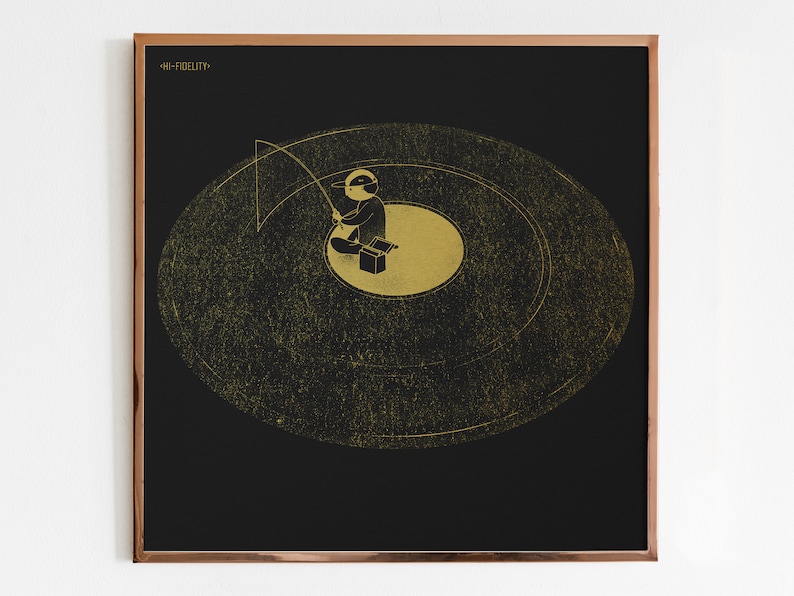 Siebdruck Schwarzes Gold Vinyl Illustration, Poster Dekoration, Musik und DJ, Schallplatten Kunstdruck, Einzigartig, Wandschmuck Bild 1