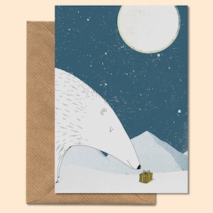 Blue &quot;Polar&quot; winter postcard + envelope - Polar Bear - Christmas, xmas gift
