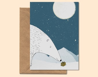 Blue "Polar" winter postcard + envelope - Polar Bear - Christmas, xmas gift