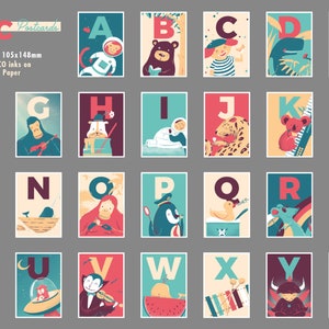 15 ABC Postkarten Set Alphabet Grußkarte nach Wahl / Schreibwaren aus Recycling Papier & BIO Farben Bild 2