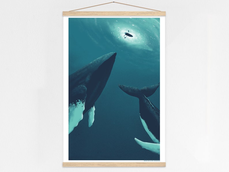 Hero Whales 2 Sérigraphie Affiche / Whale Art Print / Affiche en édition limitée + Poster hanger