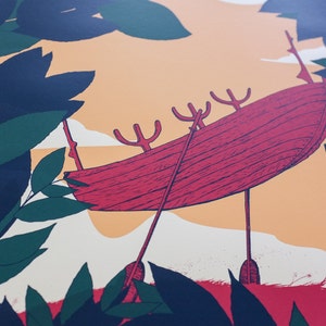 Limited Edition Poster The Sun Voyager Forest Art Print with boat, Silk screen print image 3