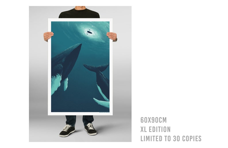 Hero Whales 2 Sérigraphie Affiche / Whale Art Print / Affiche en édition limitée XL Edition