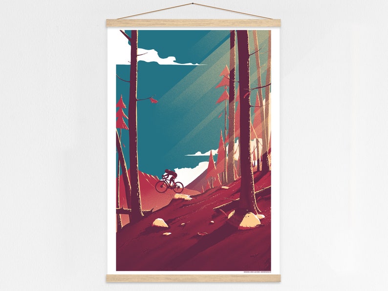 The Mountains Part 3 Screen Print / Bike and Mountains Art Print / Limited Edition Poster + Poster hanger