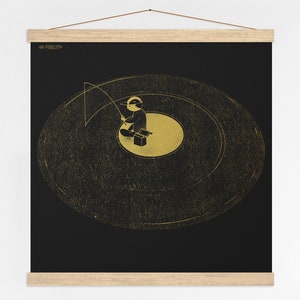 Siebdruck Schwarzes Gold Vinyl Illustration, Poster Dekoration, Musik und DJ, Schallplatten Kunstdruck, Einzigartig, Wandschmuck Bild 3