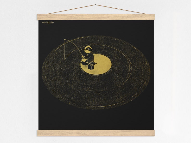 Siebdruck Schwarzes Gold Vinyl Illustration, Poster Dekoration, Musik und DJ, Schallplatten Kunstdruck, Einzigartig, Wandschmuck Bild 3