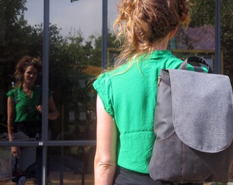 Mochila de lona vegana gris, mochila urbana fina