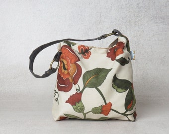 floral handbag, floral bag, vegan bag, evening handbag, fabric handbags, vegan hobo bag, womens handbags, canvas handbag, canvas hobo bag