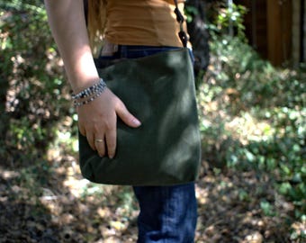 Bottle Green Drill Hobo Bag, Vegan Fabric Shoulder Bag