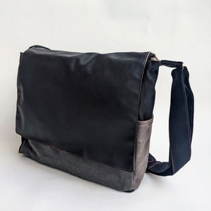 Grand sac messager végétalien noir et gris pour homme, sacs de voyage pour homme, cadeau petit ami, sac étudiant végétalien, sac hippie élégant pour homme