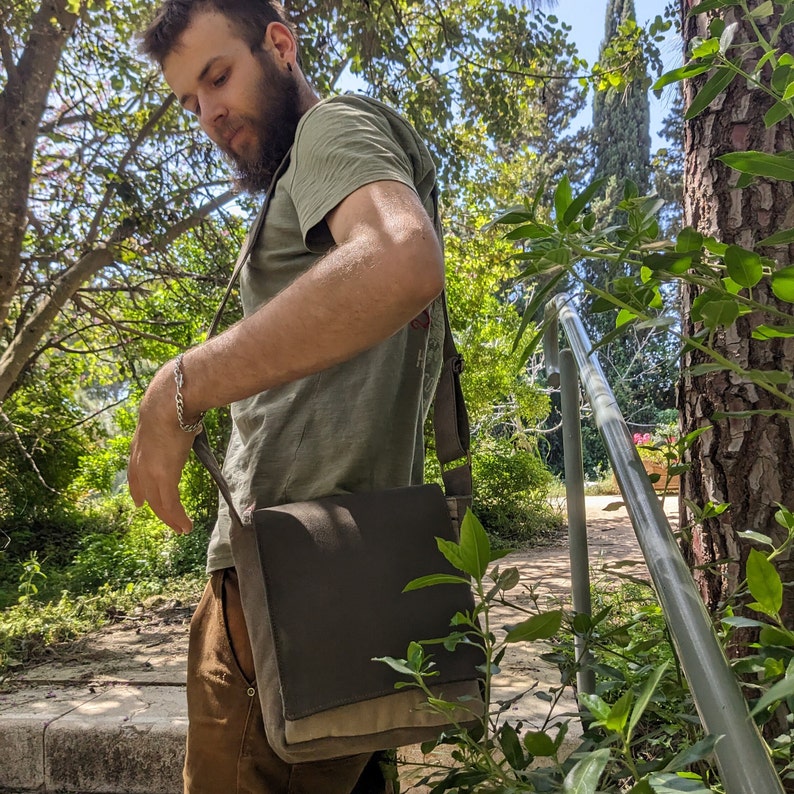 Sacs de créateur végétaliens, petits sacs messager, sacs en toile unisexes, sac bandoulière coloré, sacs latéraux pour homme, sacs de travail pour homme, cadeau pour mari image 10