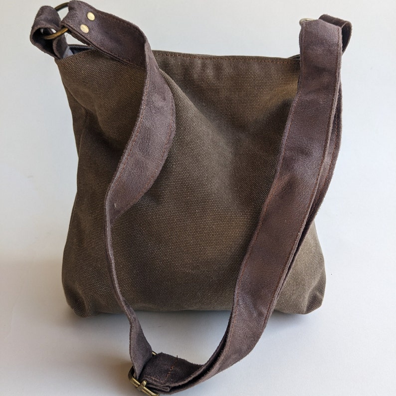 Khaki canvas Handbag For Women, Vegan Canvas Bag, Fabric Shoulder Bag, Small Hobo Bag, Everyday Fashion Bag, Evening Purse image 2
