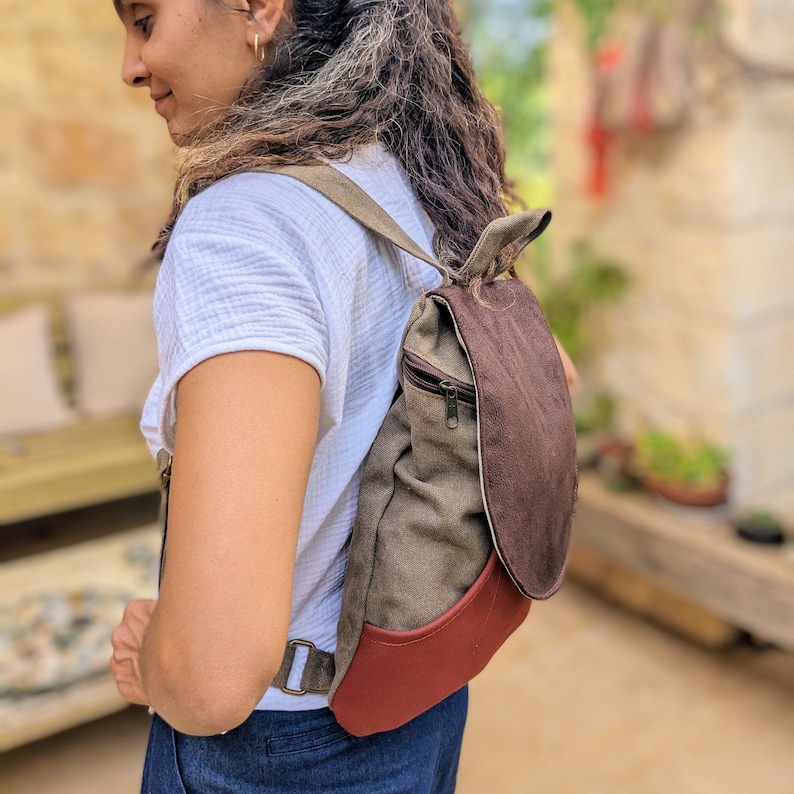 Red loam Canvas Backpack Purse, Vegan Rucksack Backpack, Cool City Backpack, School Backpack, Womens Backpacks ,Vegan Gifts image 2