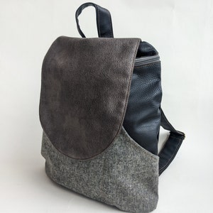 Vegan Gray & Black Canvas Backpack, Unisex Charcoal Gray Rucksack, Student Casual Slim Backpacks, Gift for Her, Lightweight Travel Backpack