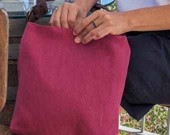 Fuchsia Linen Hobo Bag, Vegan Fabric Shoulder Bag
