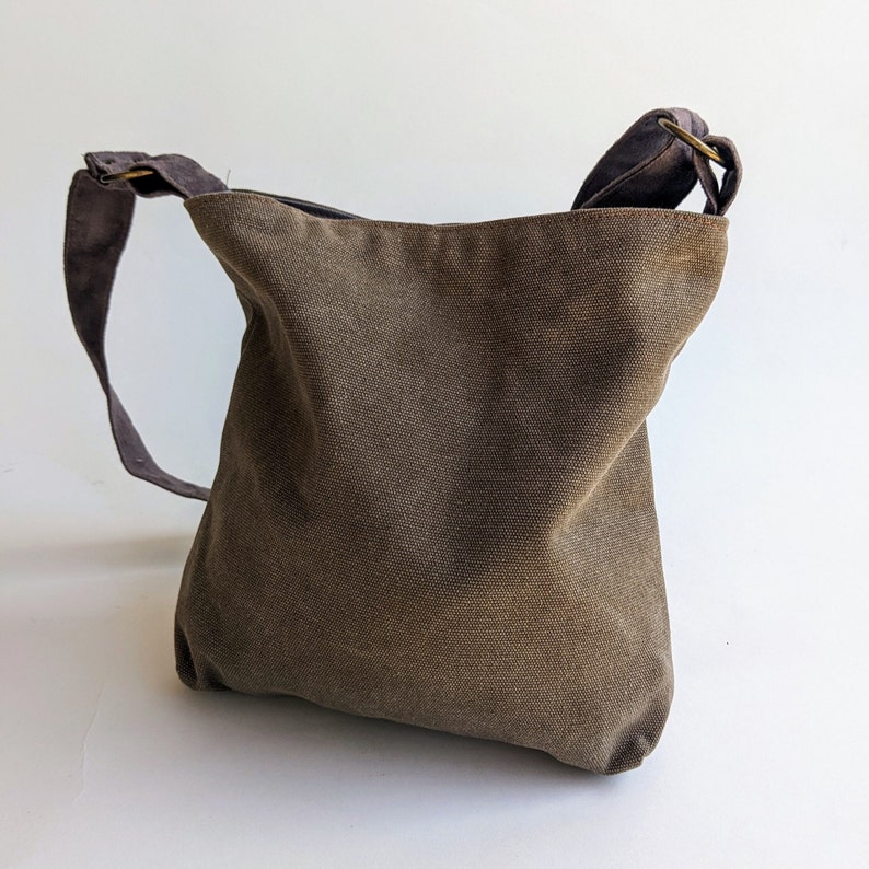 Khaki canvas Handbag For Women, Vegan Canvas Bag, Fabric Shoulder Bag, Small Hobo Bag, Everyday Fashion Bag, Evening Purse image 1