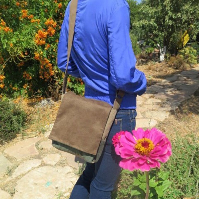 Vegan Khaki Purse Everyday Crossbody Bag Unisex Hipster Bag Tablet Bag Small Canvas Bag