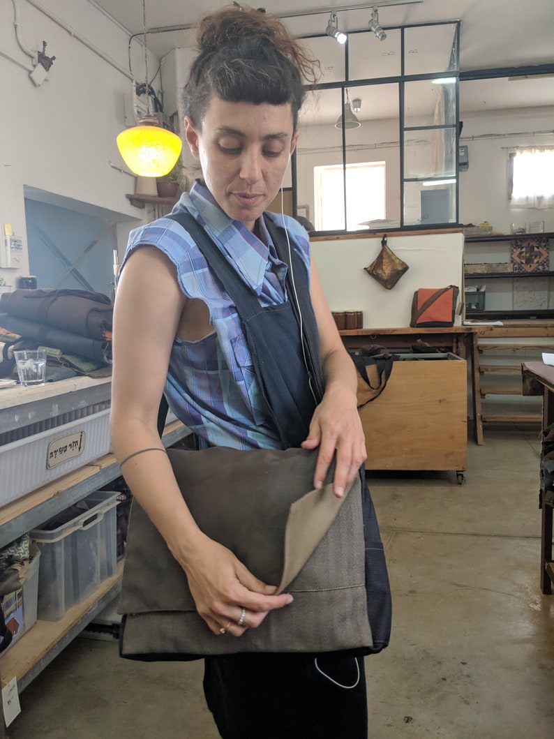 Grey Canvas Messenger Bag Hipster Messenger Bag Vegan Etsy