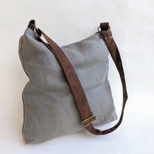 Mittelgroße graue Hobo-Tasche, Boho-Taschen, Canvas-Schulterhandtasche, stilvolle Vegan-Taschen, Geschenk für sie