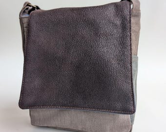 Vegan Canvas Messenger Bag,Brown & Gray Shoulder Purse