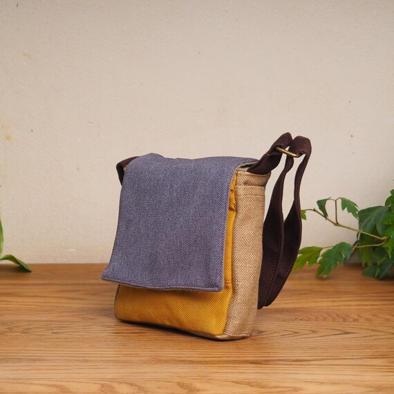 Faux Leather VEGAN Brown Light Blue Purse Unisex Adult or Kids Handbag Tablet Bag Everyday Medium Crossbody Bag Small Canvas Shoulder Bag