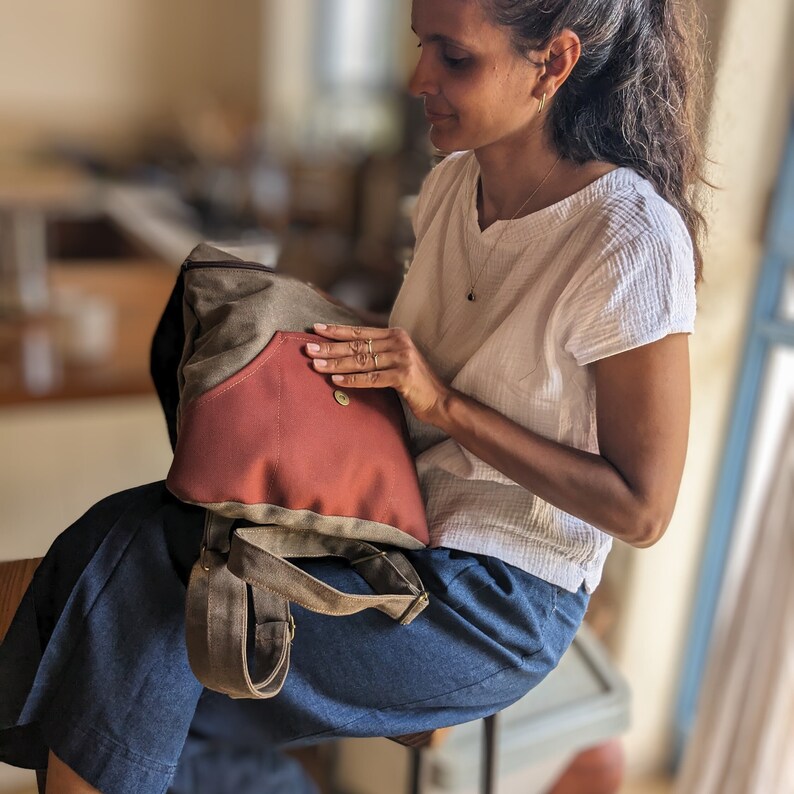 Red loam Canvas Backpack Purse, Vegan Rucksack Backpack, Cool City Backpack, School Backpack, Womens Backpacks ,Vegan Gifts image 3