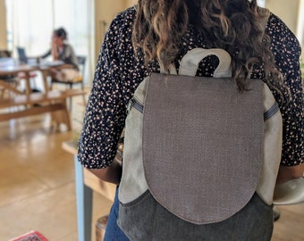 Vegan Gray colors Canvas Backpack, Unisex Charcoal Gray Rucksack, Student Casual Slim Backpacks, Gift for Her, Lightweight Travel Backpack