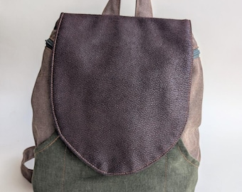 Brown & Khaki Vegan Canvas Backpack, Unisex School College Bag