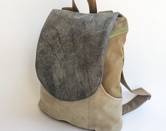 Zaino in pelle vegana verde oliva, zaino in tela per tutti i giorni