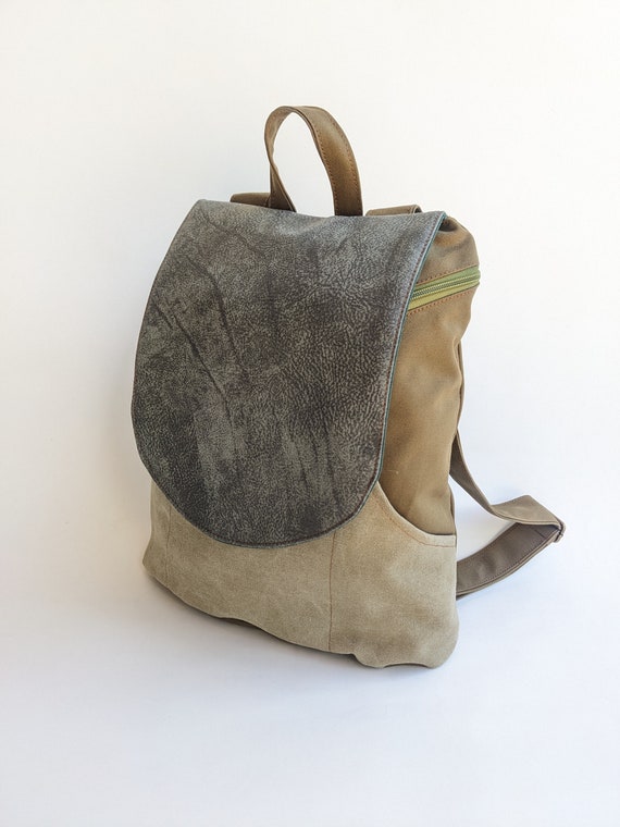 Olive green vegan Leather Women\'s Backpack PEBBLE MINI BACKPACK OLIVE GREEN - Vegan Leather Backpack  main image 3