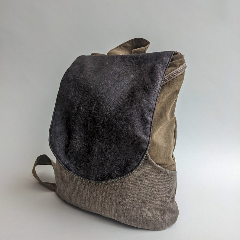 Brown Gray Canvas Bag, Vegan Backpack, Lightweight Urban Rucksack, Cool Backpack, Satchel Backpack, Laptop Rucksack, Unisex Vegan Bags image 7