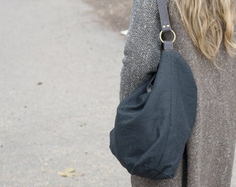 Black Hobo Bags, Vegan Shoulder Bag, Slouchy Purse, Fabric Handbag, Large Canvas Tote