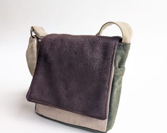 Vegan Crossbody Bag, Dark Brown & Gray Messenger Bag