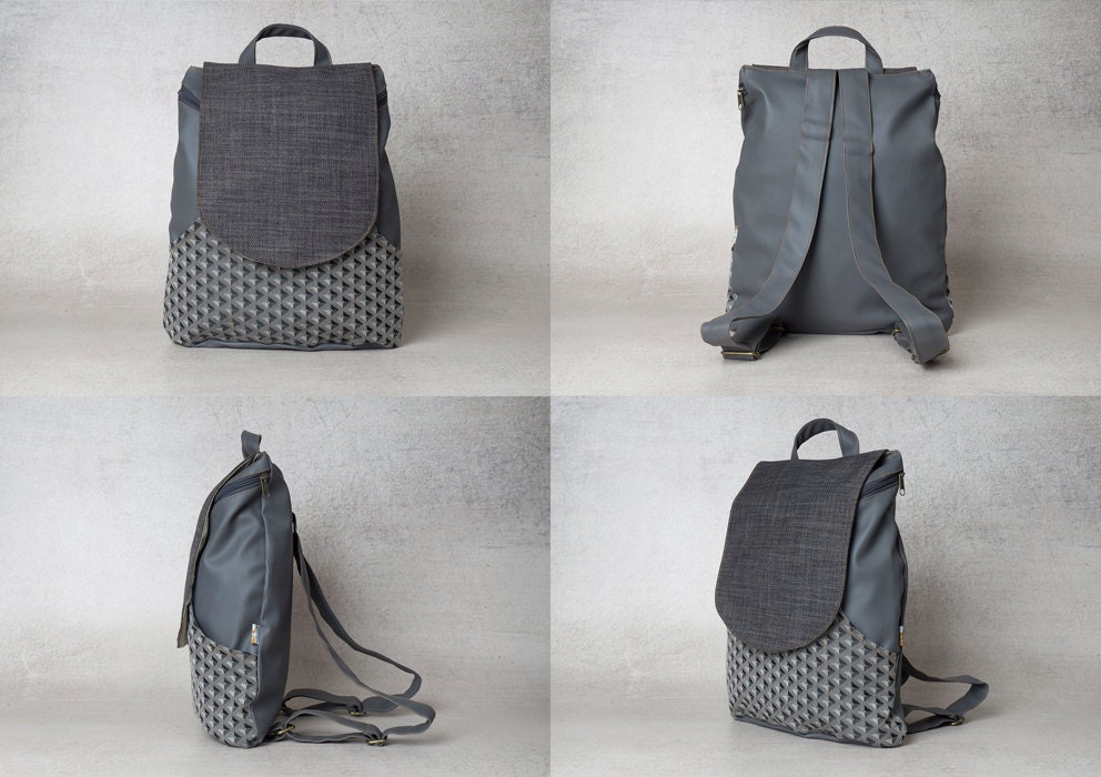 Grey Backpack Vegan Leather Backpack Canvas Backpack Purse - Etsy