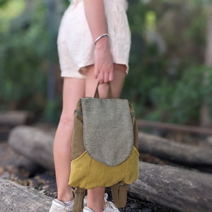 Canvas Backpack Purse, Mustard & Greenish Backpack, Women Day Backpack, Laptop Rucksack, Zipper Backpack, Women Gifts