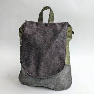 Vegan Sage Green & Gray Women Backpack Purse , Slim Casual Urban Backpack image 1