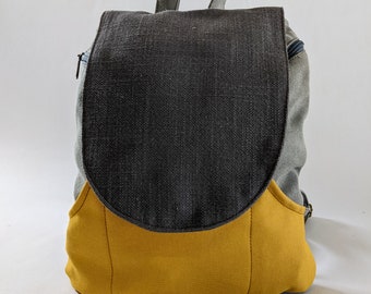 Yellow & Gray Canvas Backpack Purse, Vegan Rucksack Backpack, Cool City Backpack, School Backpack, Womens Backpacks ,Vegan Gifts