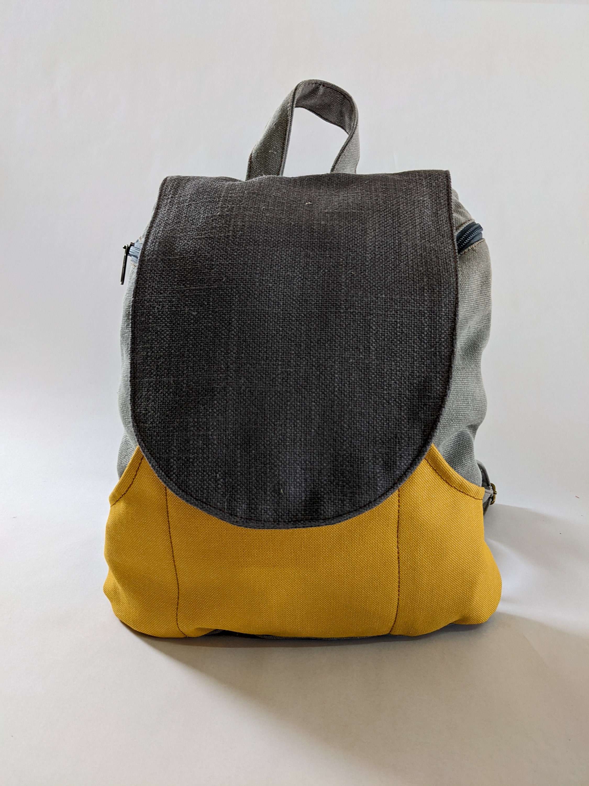 Yellow Gray Canvas Backpack Purse Vegan Rucksack Backpack Cool