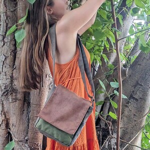 Sac messager fait main, sac bandoulière en toile, petit sac messager unisexe, sacs végétaliens de tous les jours, cadeau de Noël