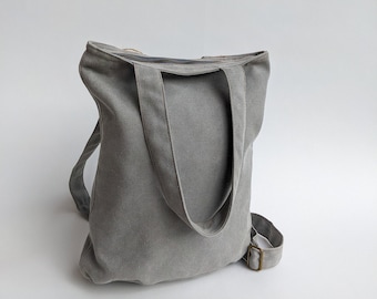 Grey Backpack Purse, Everyday Backpack, Vegan Backpacks, Canvas Rucksack, Unisex Backpack, Hipster Backpack, Top Handle Backpack