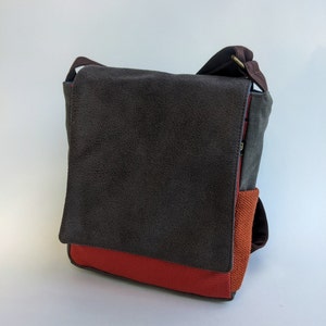 Kleine Vegan Schultertasche, Grau Orange Canvas Tasche, Messenger Taschen für Männer, Arbeitstasche, Vegane Schultertasche, Valentinstag Geschenk für Männer