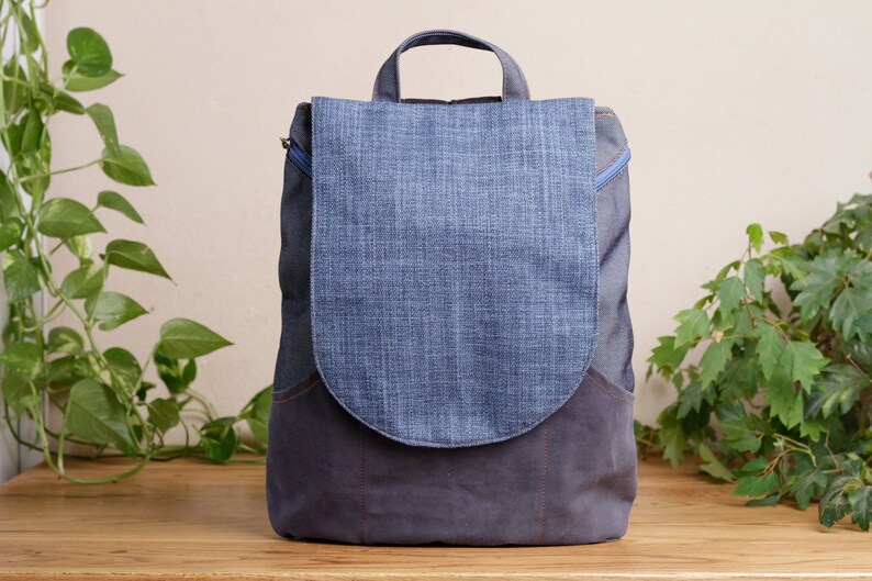Denim Blue Student Vegan Backpack, Unisex Backpack Purse, Canvas Carryall Everyday Backpack, Zipper Backpacks 
