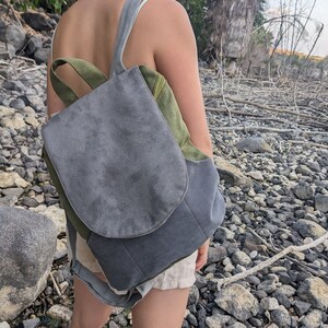 Vegan Sage Green & Gray Women Backpack Purse , Slim Casual Urban Backpack image 4