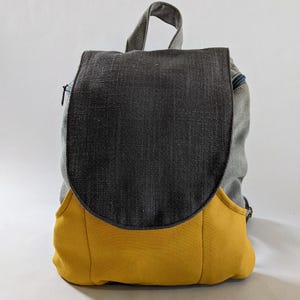 Gray and Yellow Canvas Backpack Purse, Vegan Rucksack Backpack, Cool City Backpack, School Backpack, Womens Backpacks ,Vegan Gifts