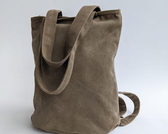 Mochila de lona marrón, mochila vegana pequeña, mochila universitaria para todos los días