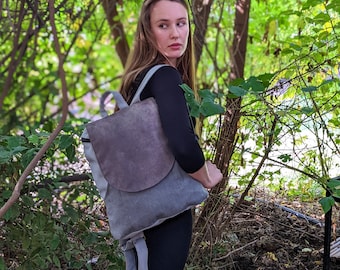 Gray Vegan Large Backpack, Durable Canvas Fabric Backpack for Women or Men, Everyday Slim Laptop Student Lightweight Eco Friendly Backpack