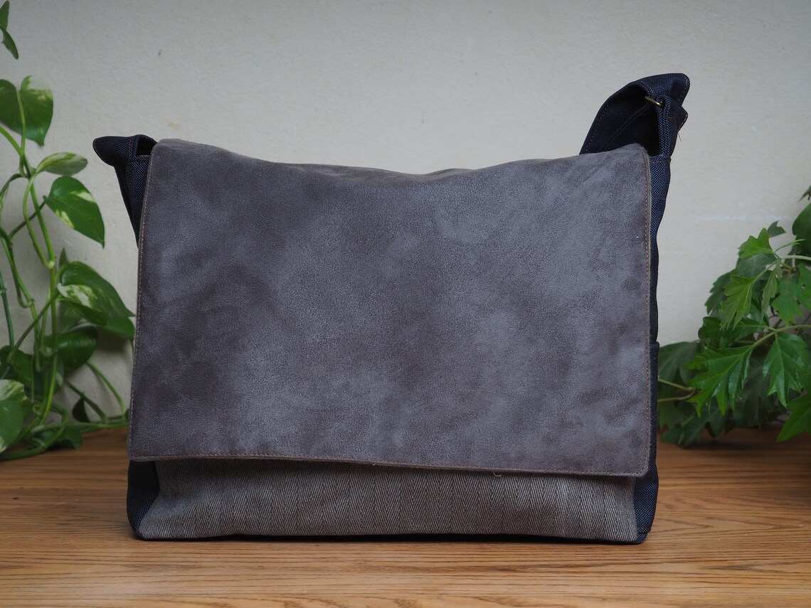 Grey Canvas Messenger Bag Hipster Messenger Bag Vegan Etsy