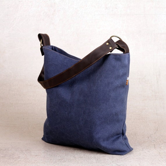 Dark Denim Blue Canvas Hobo Bag Vegan Fabric Medium Casual - Etsy